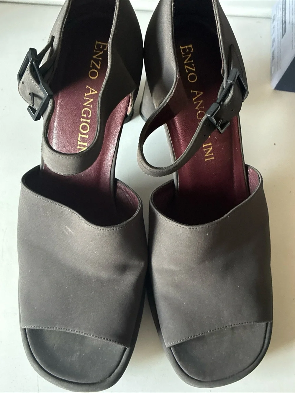 Enzo Angiolini Leather Charcoal Black Chunky Heel Ankle Strap Sz 8M Spanish Y2K